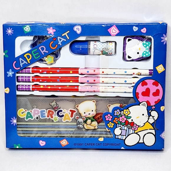 1991 Caper Cat Stationary Set Vintage Dainty Taiwan Unused Kawaii - Picture 1 of 3